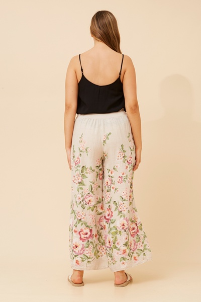 LEONORA FLORAL WIDE LEG LINEN PANTS