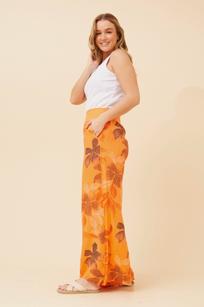LEONORA LEAF PRINT LINEN PANTS