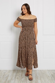 LEOPARD BARDOT MAXI DRESS