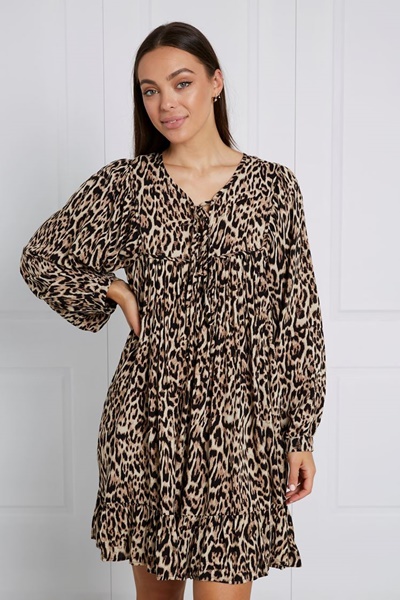 LEOPARD RUFFLE HEM SHORT DRESS
