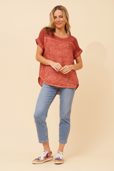 LEORA SOLID LINEN TOP