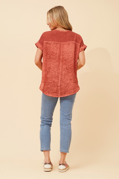 LEORA SOLID LINEN TOP