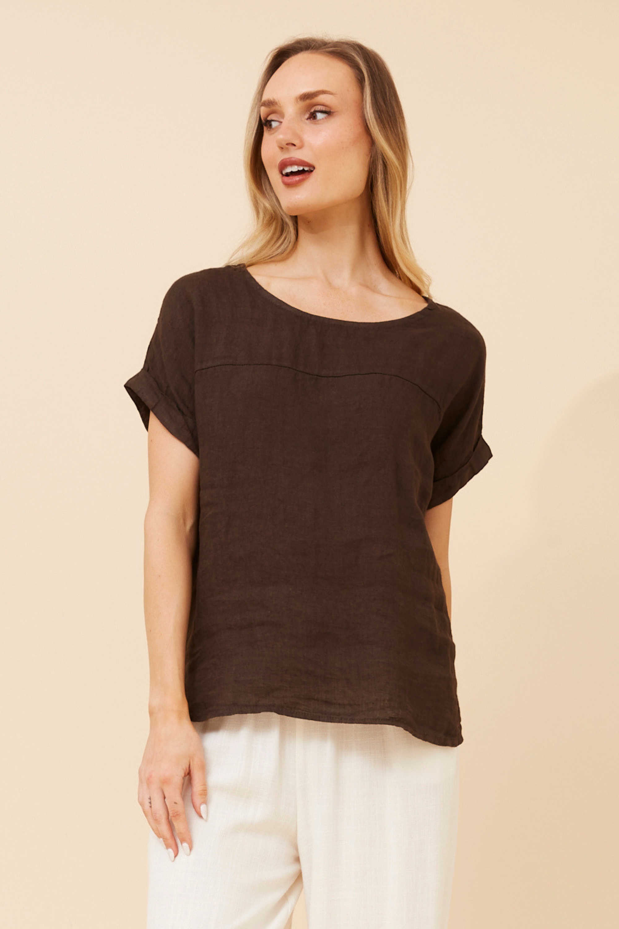 LEORA SOLID LINEN TOP