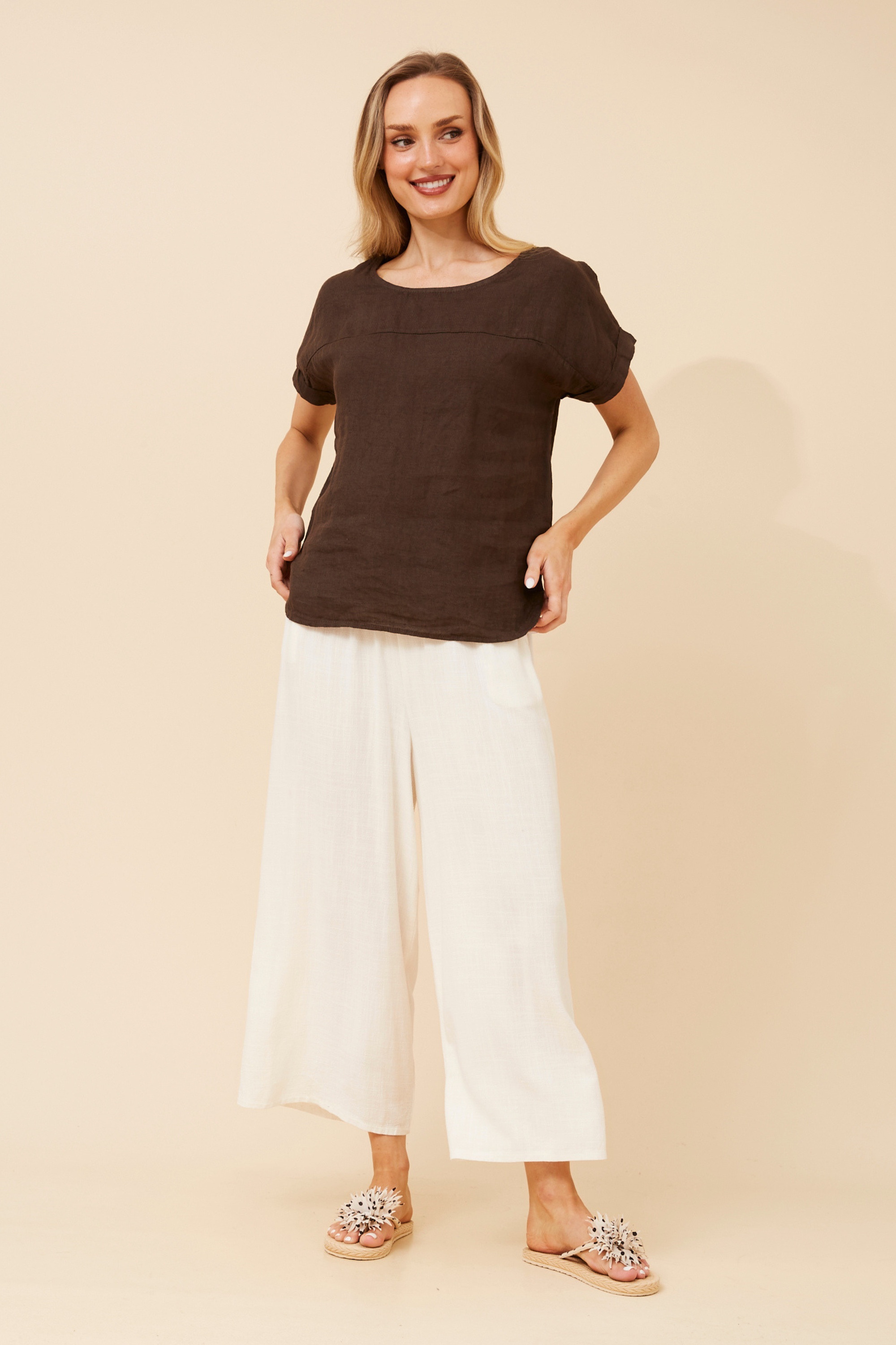 LEORA SOLID LINEN TOP