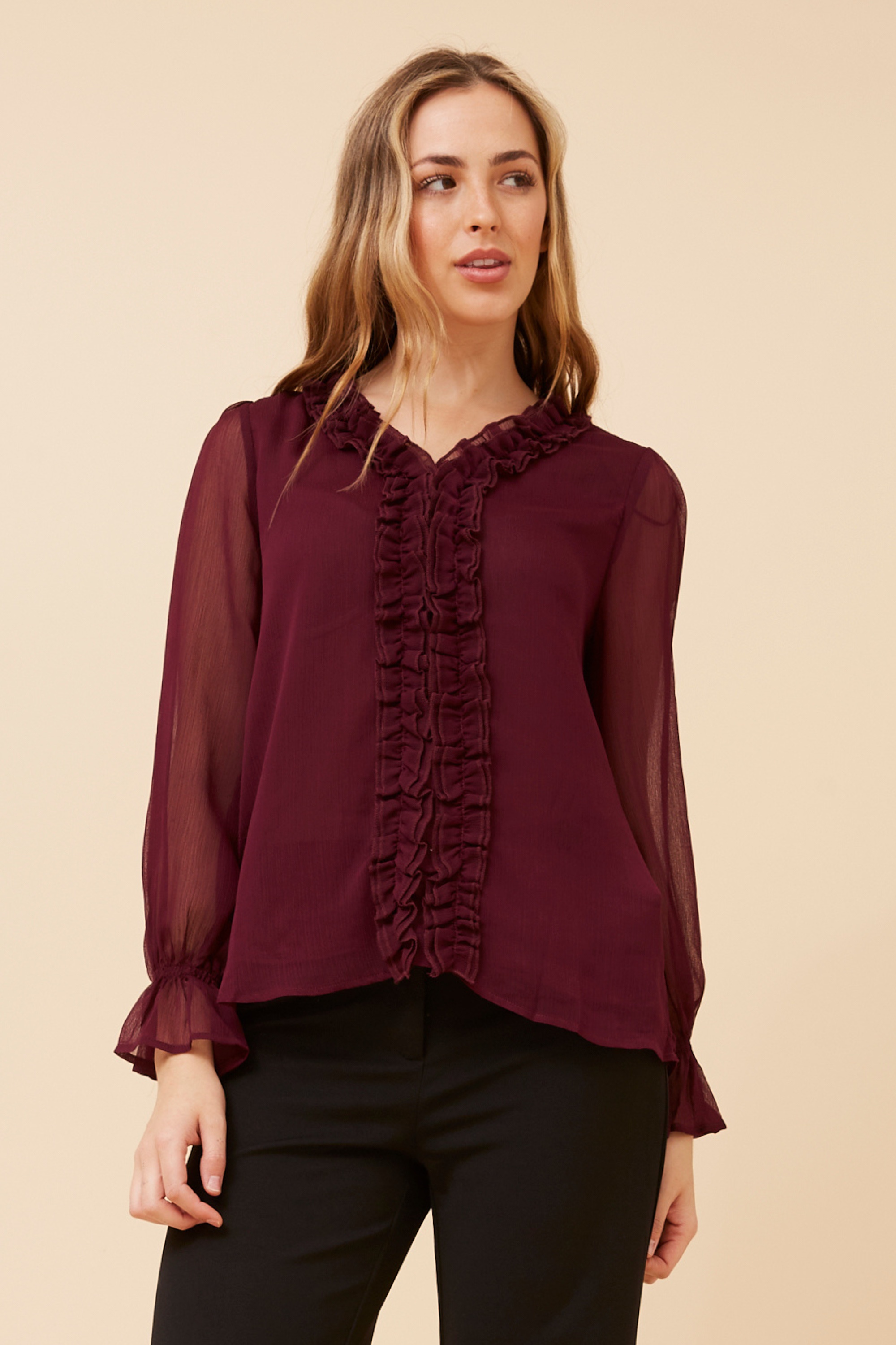 LEVANA SOLID FRILL BLOUSE