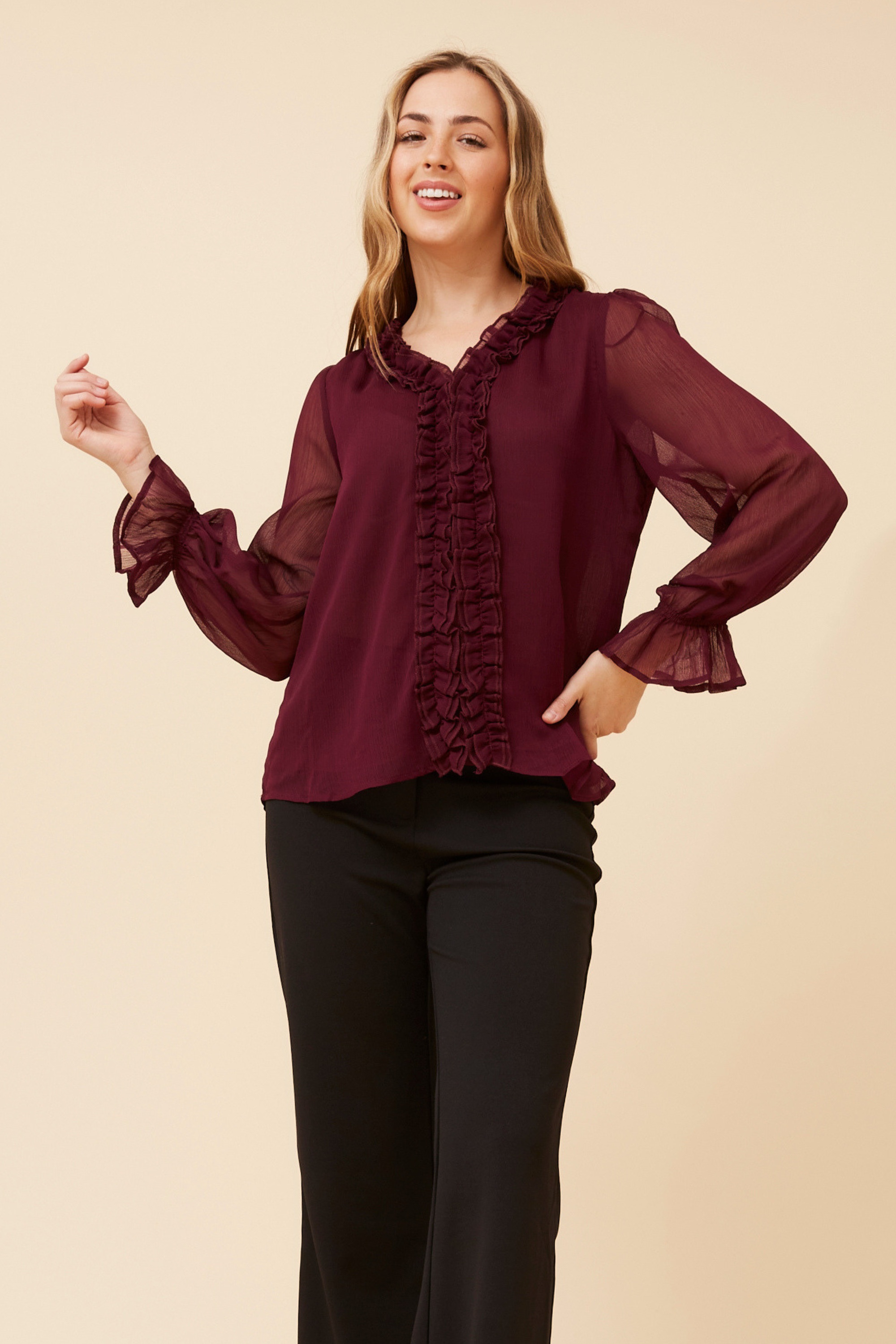 LEVANA SOLID FRILL BLOUSE