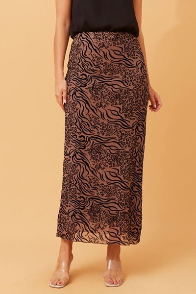 LEVINA FLOCKING PRINT MAXI SKIRT