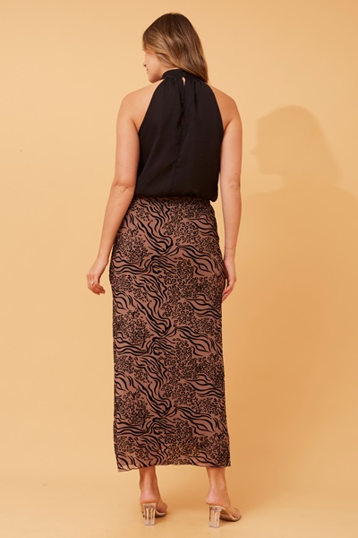 LEVINA FLOCKING PRINT MAXI SKIRT