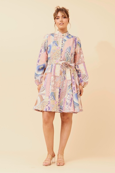 LEVINE PATCHWORK PRINT SHORT DRESS