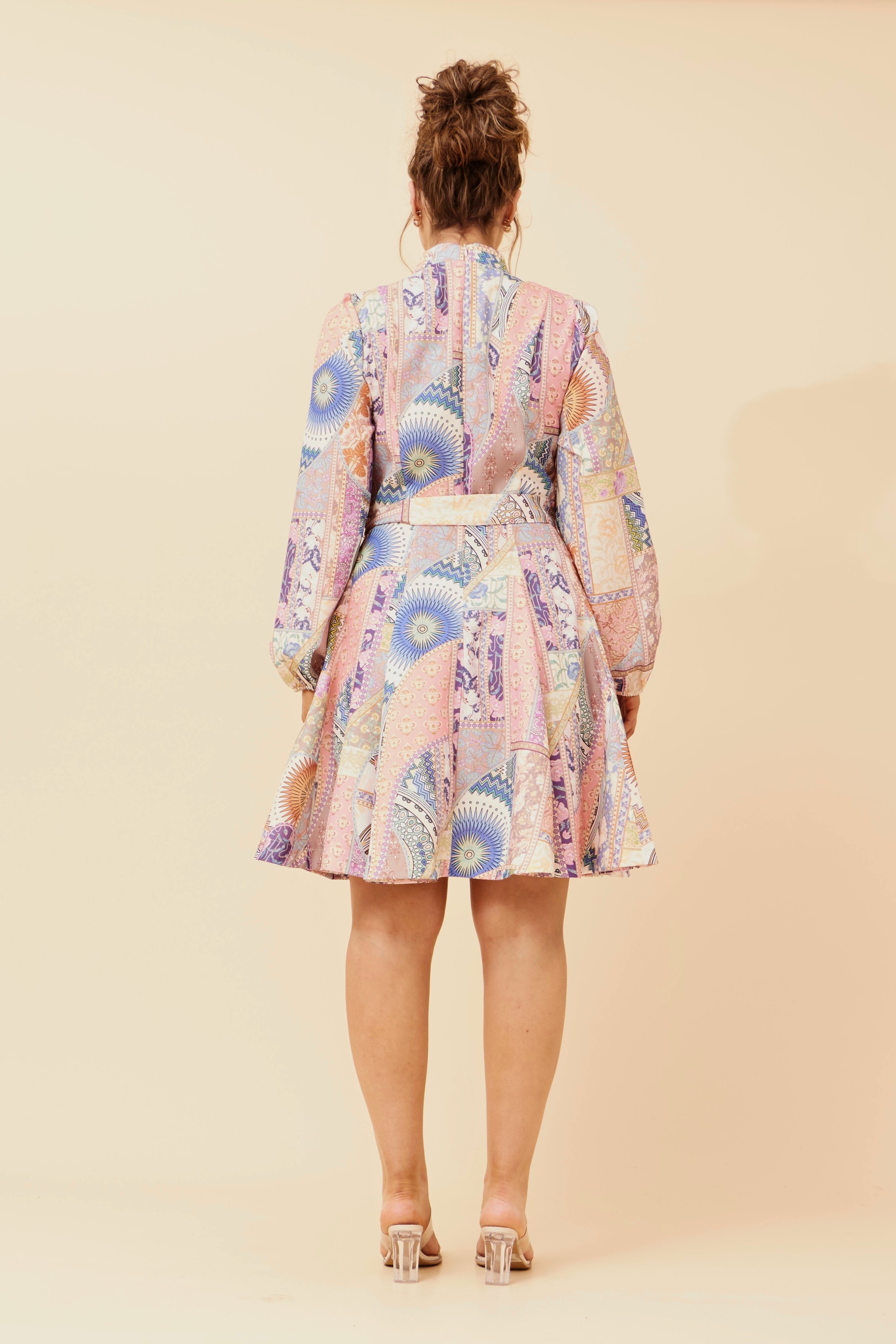 LEVINE PATCHWORK PRINT SHORT DRESS