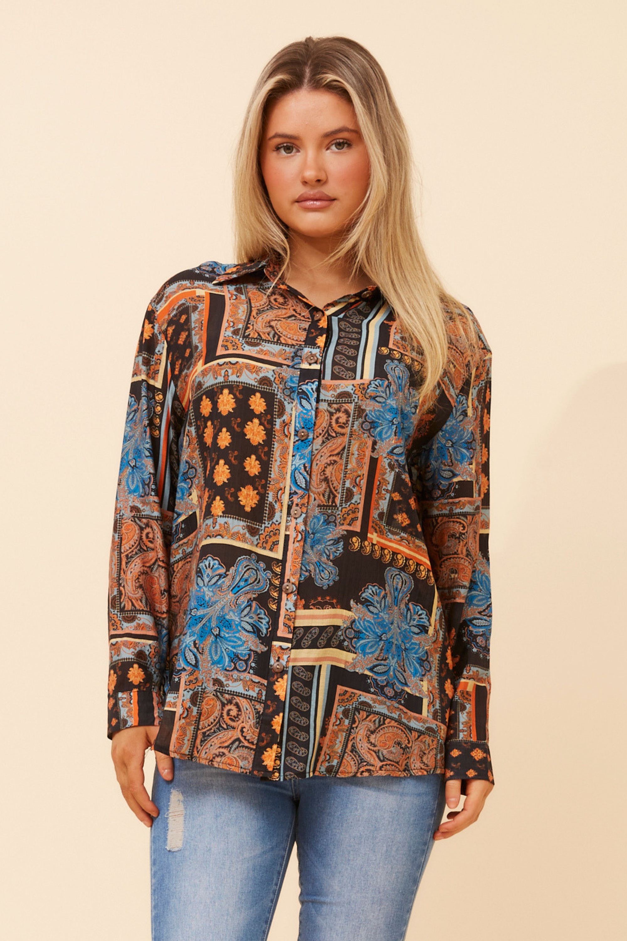 LIANI PATCHWORK PRINT SHIRT