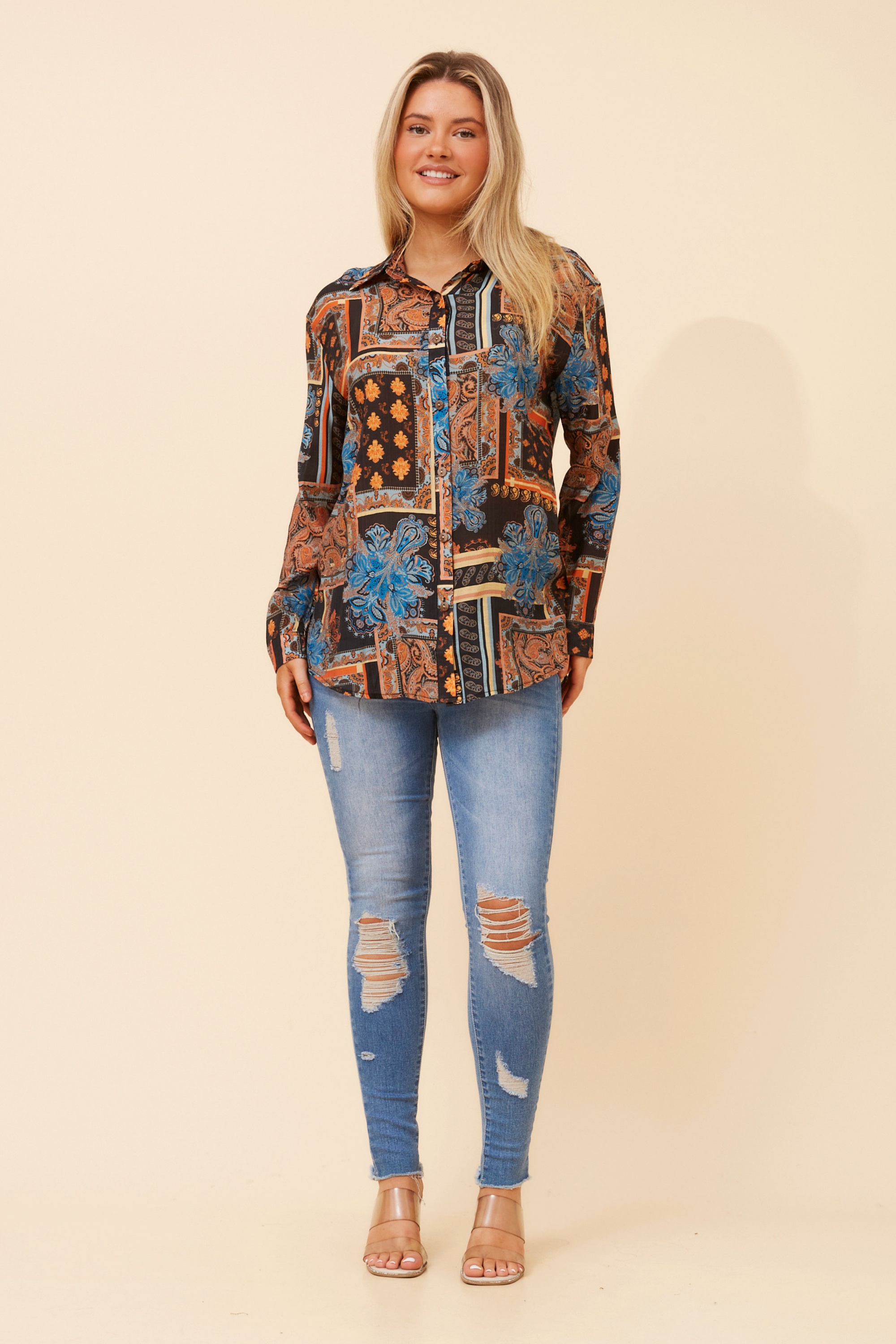 LIANI PATCHWORK PRINT SHIRT
