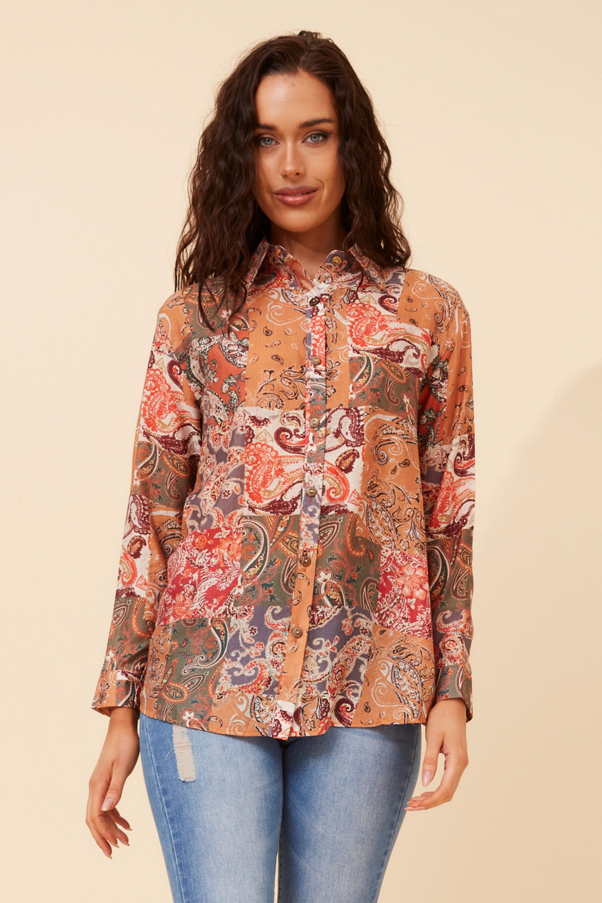 LIANI PATCHWORK PRINT SHIRT