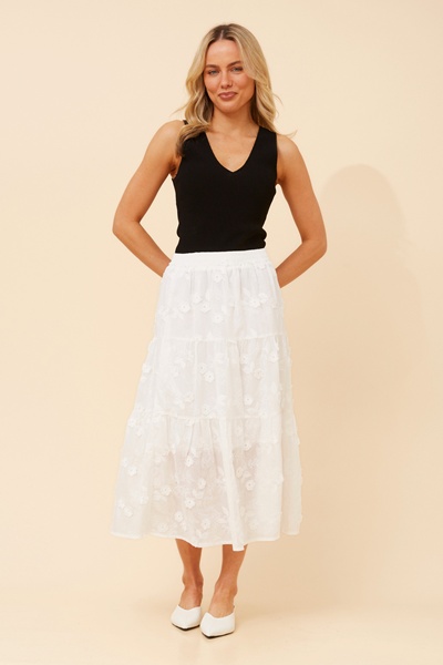 LICIA FLORAL EMBROIDERED MIDI SKIRT