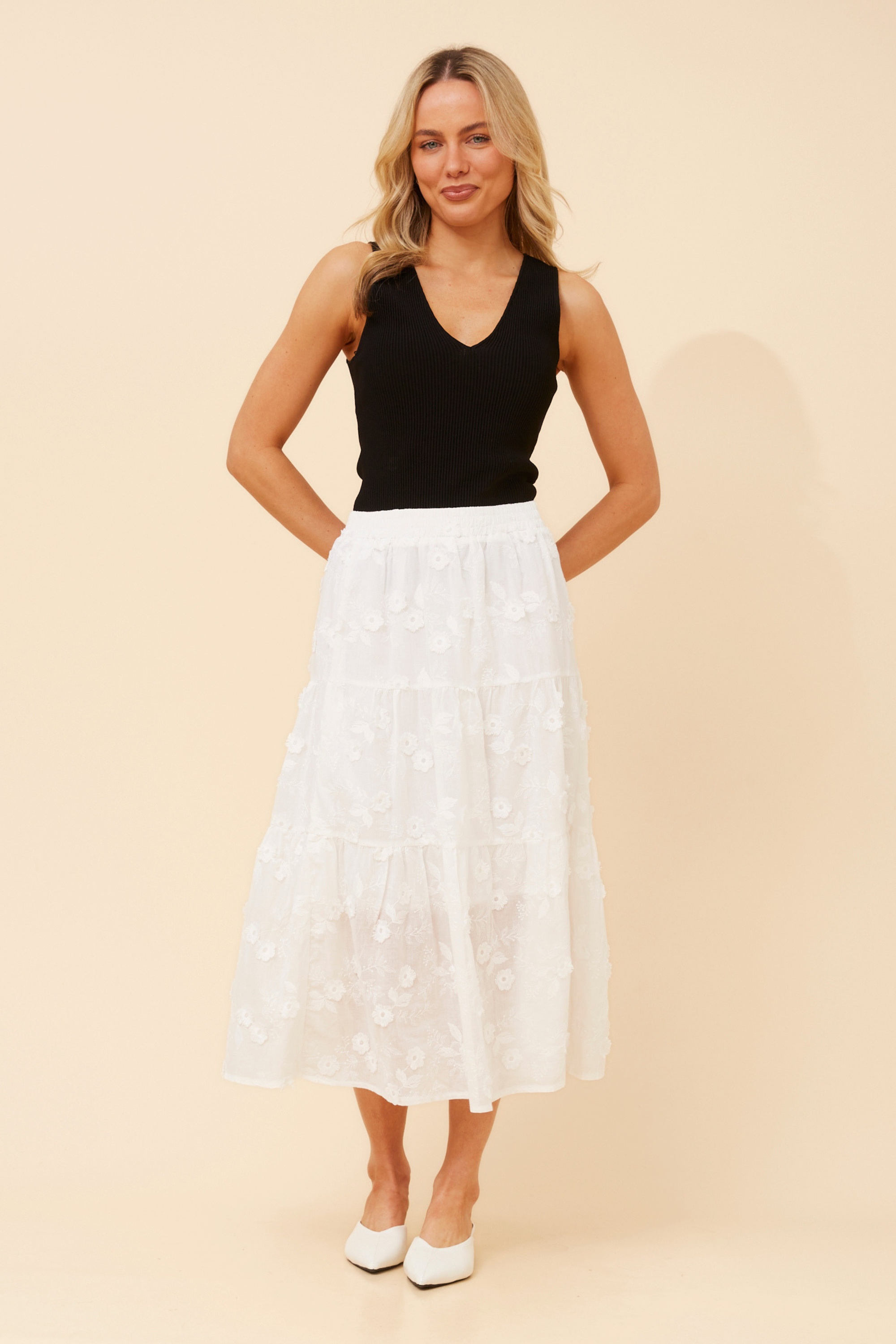LICIA FLORAL EMBROIDERED MIDI SKIRT