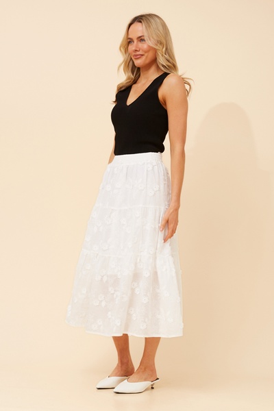 LICIA FLORAL EMBROIDERED MIDI SKIRT
