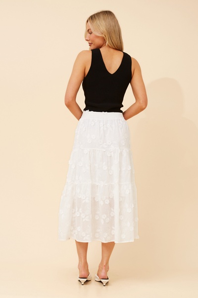 LICIA FLORAL EMBROIDERED MIDI SKIRT