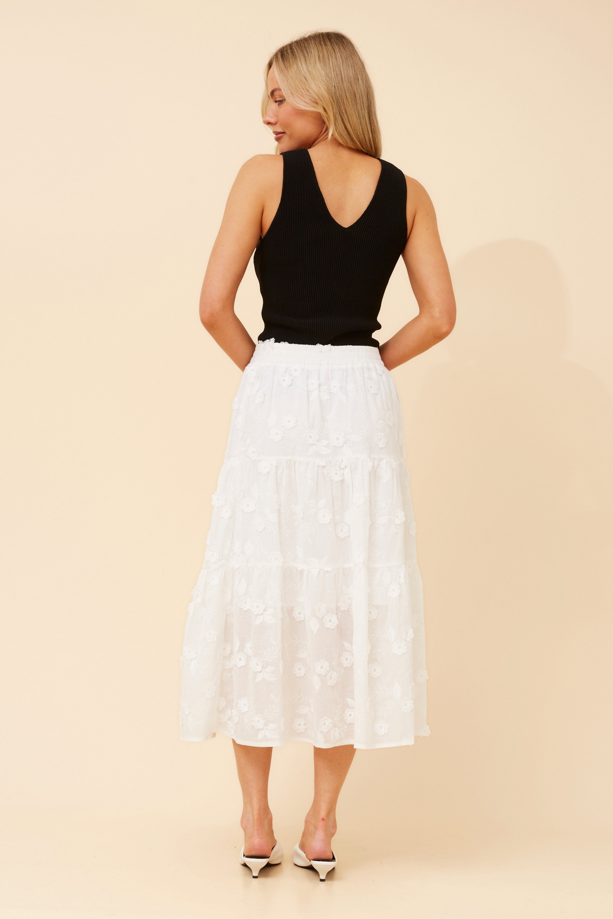 LICIA FLORAL EMBROIDERED MIDI SKIRT
