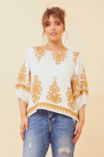 LIESL BORDER PRINT TOP