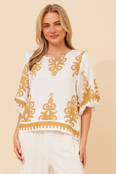 LIESL BORDER PRINT TOP