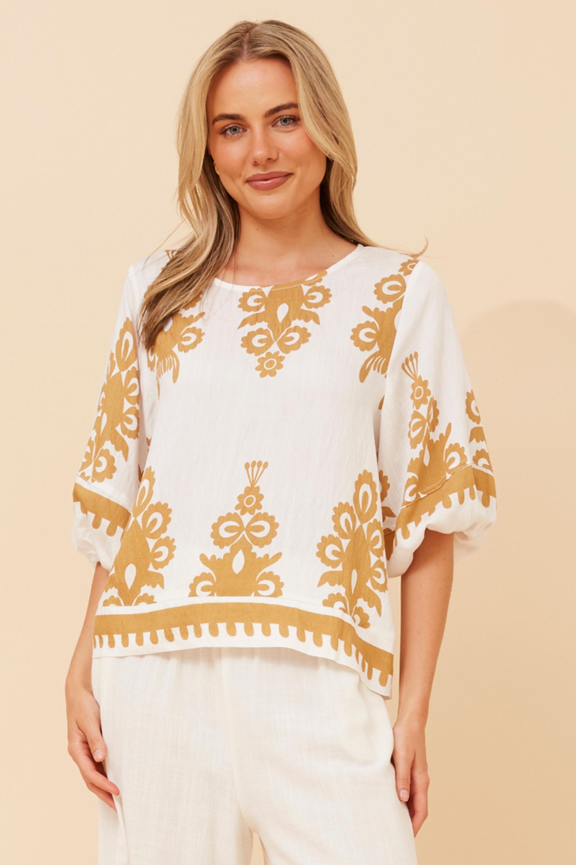 LIESL BORDER PRINT TOP