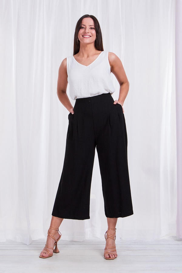 LINEN WIDE LEG CROP PANTS