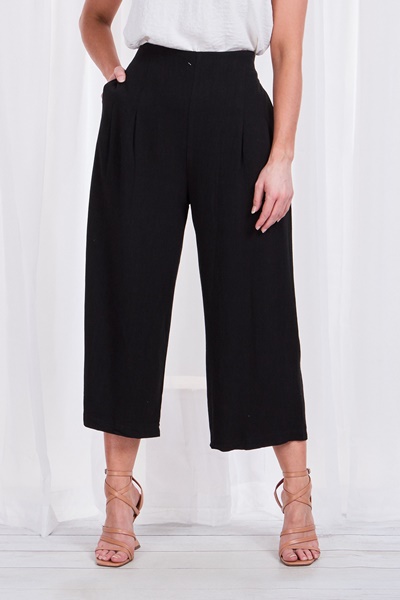 LINEN WIDE LEG CROP PANTS