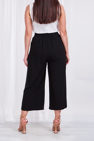 LINEN WIDE LEG CROP PANTS