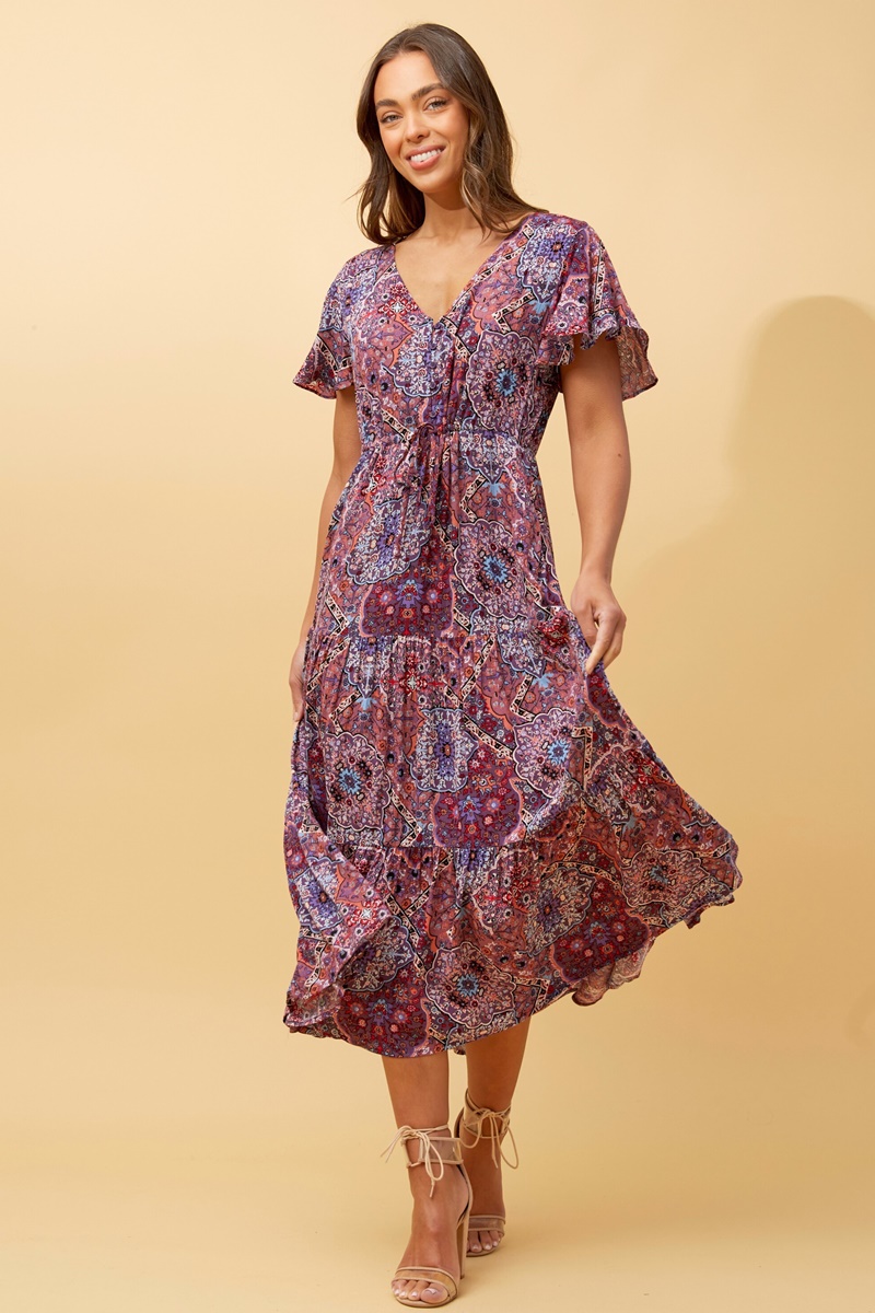 LISDON PATCHWORK TIERED MIDI DRESS LISDON PATCHWORK TIERED MIDI DRESS