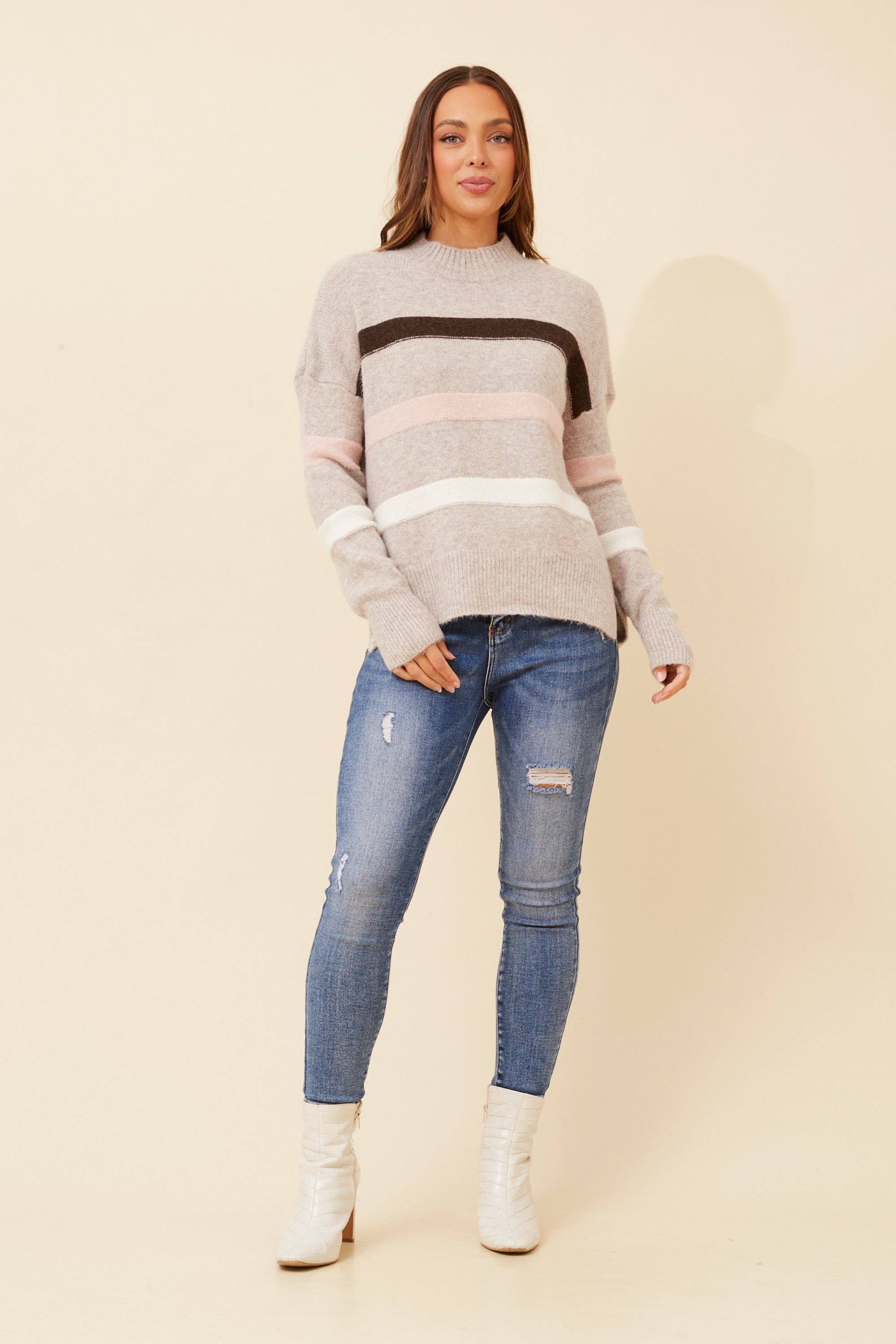 LOANNE STRIPE PRINT KNIT PULLOVER