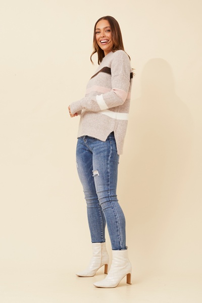 LOANNE STRIPE PRINT KNIT PULLOVER