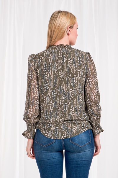 Long cuff sleeve printed blouse