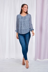 LONG CUFF SLEEVE PRINTED BLOUSE