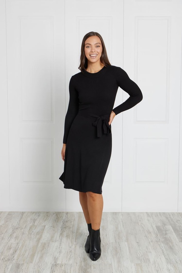 LONG SLEEVE RIB KNIT DRESS LONG SLEEVE RIB KNIT DRESS
