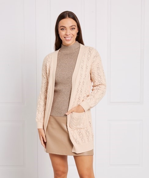 LONGLINE CABLE KNIT CARDIGAN