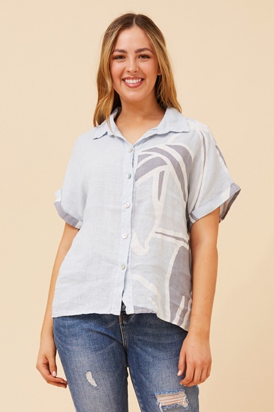 LOREDANA ABSTRACT PRINT LINEN SHIRT