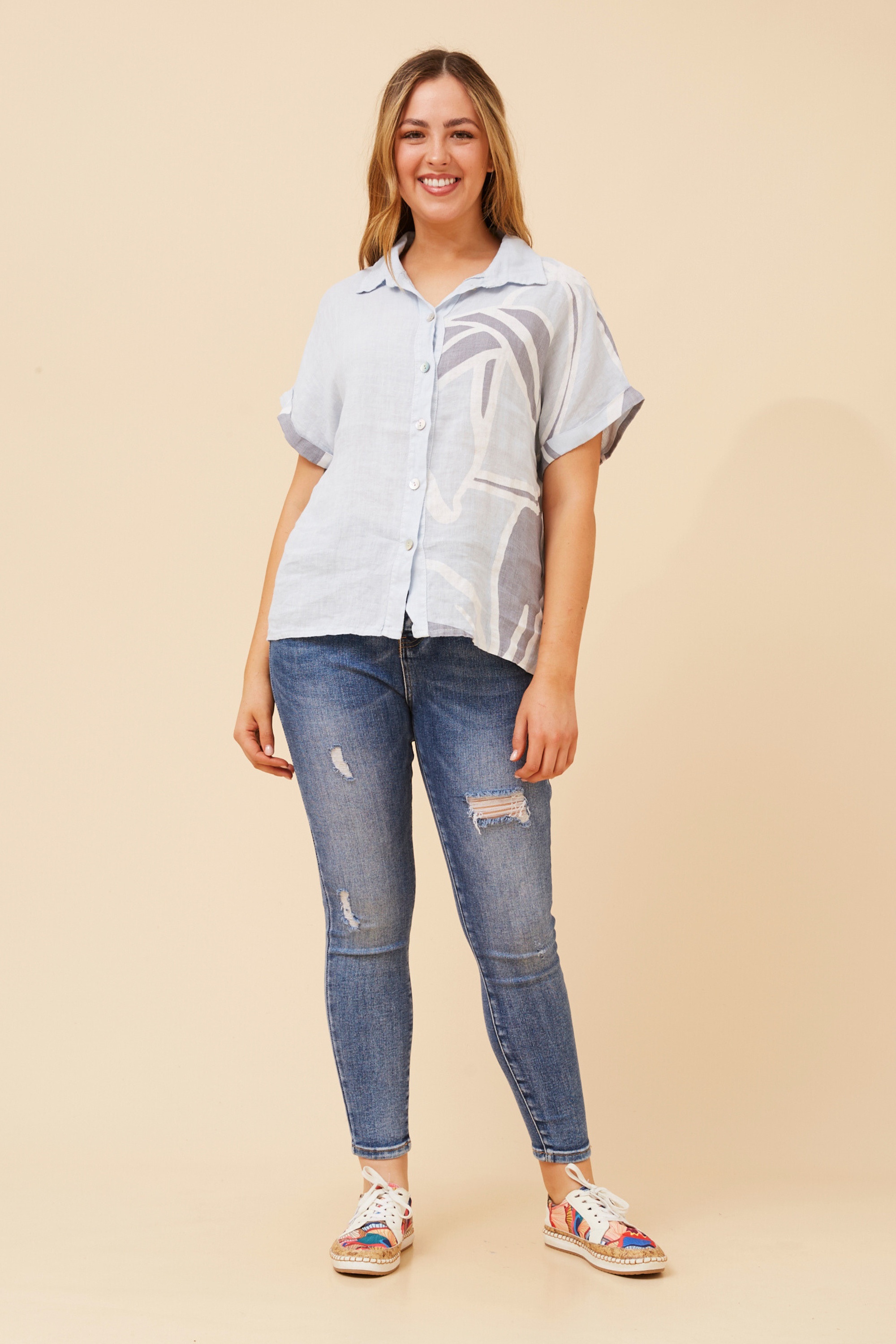 LOREDANA ABSTRACT PRINT LINEN SHIRT