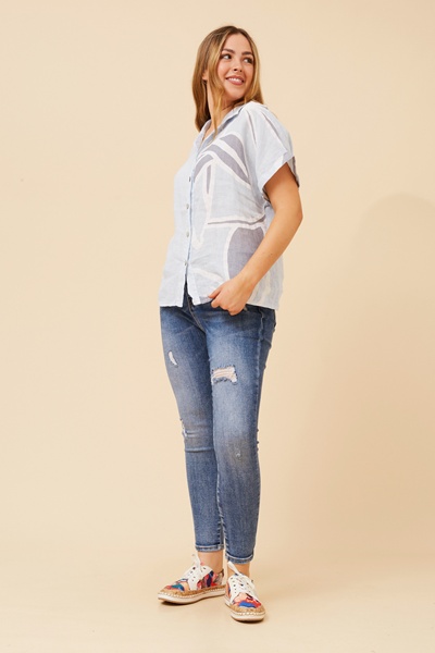 LOREDANA ABSTRACT PRINT LINEN SHIRT