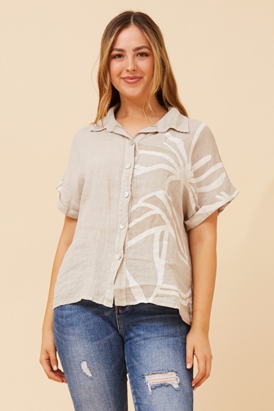 LOREDANA ABSTRACT PRINT LINEN SHIRT