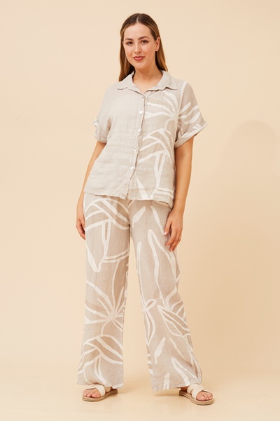 LOREDANA ABSTRACT PRINT LINEN SHIRT