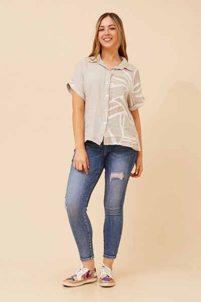 LOREDANA ABSTRACT PRINT LINEN SHIRT