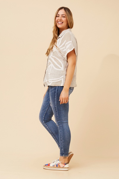 LOREDANA ABSTRACT PRINT LINEN SHIRT