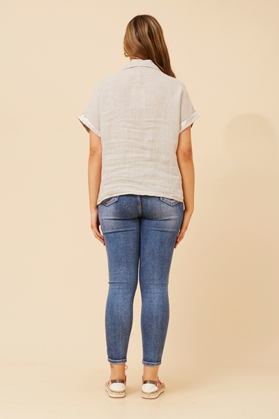 LOREDANA ABSTRACT PRINT LINEN SHIRT
