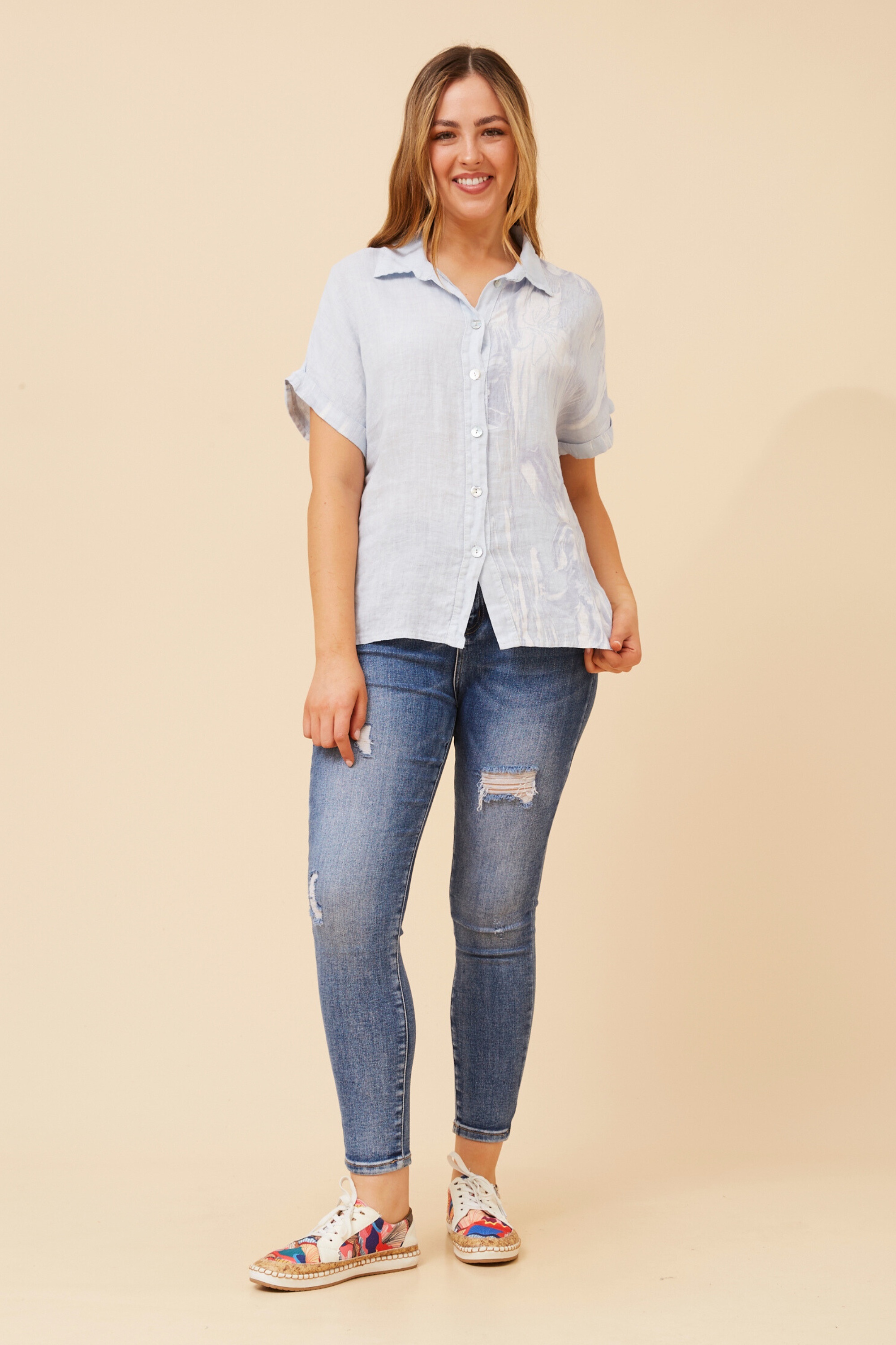 LOREDANA FLORAL LINEN SHIRT