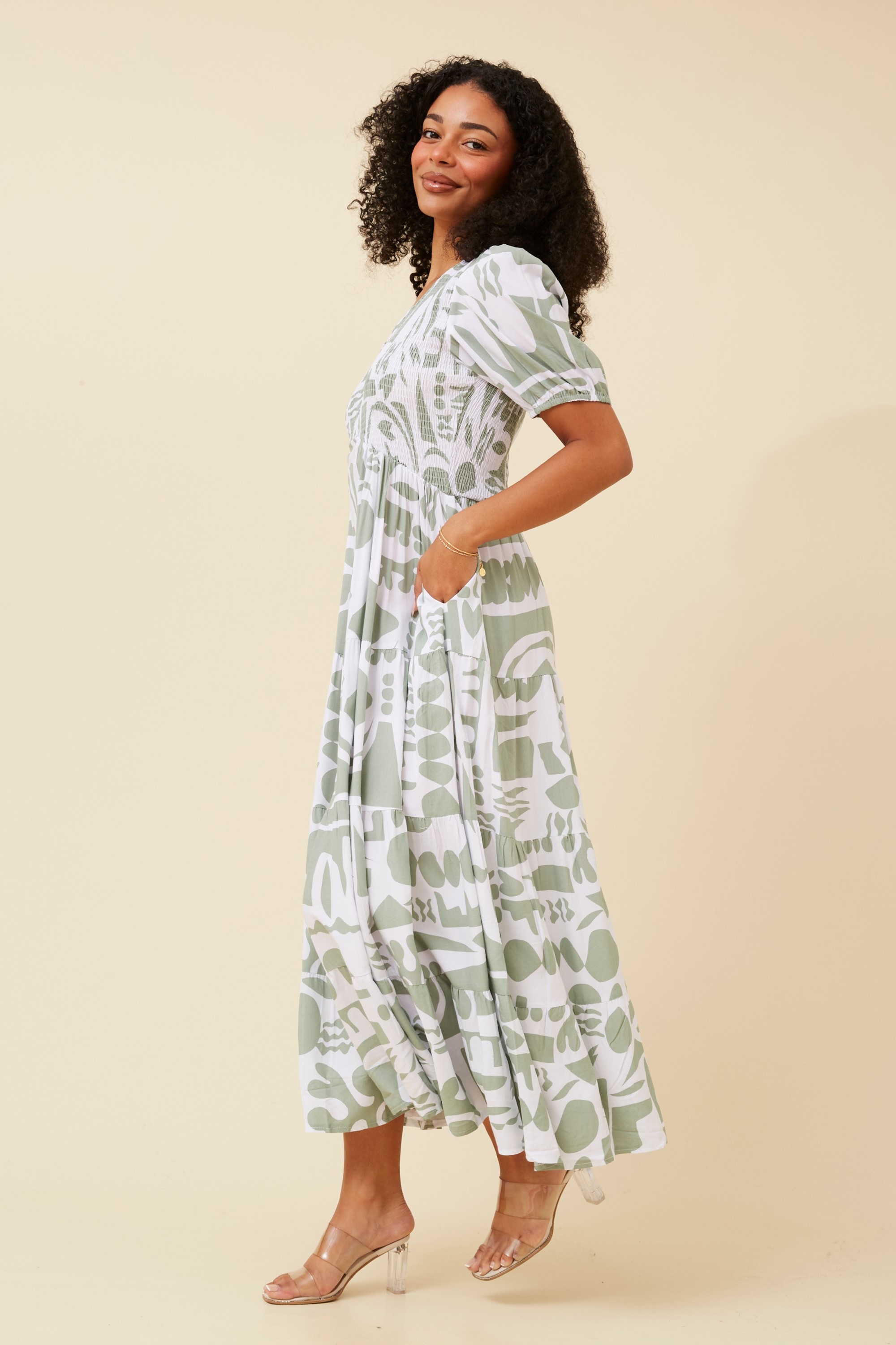 LORRAE ABSTRACT PRINT MAXI DRESS