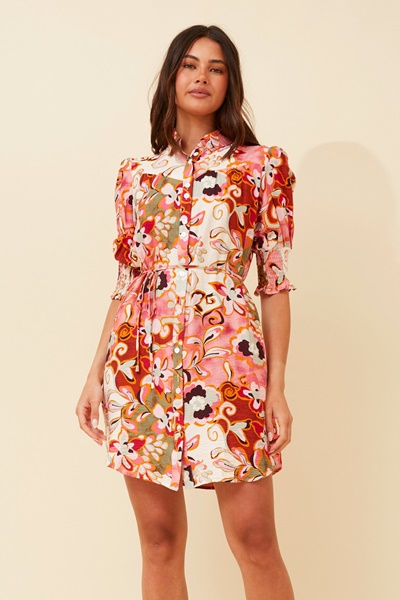 LOTUS ABSTRACT PRINT SHIRT DRESS