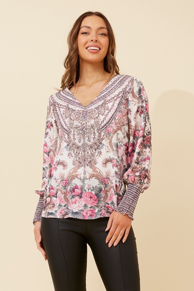 LOURDES ARABESQUE PRINT BLOUSE