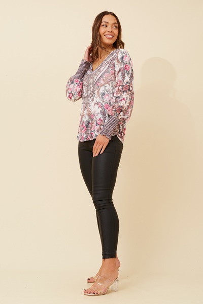 LOURDES ARABESQUE PRINT BLOUSE