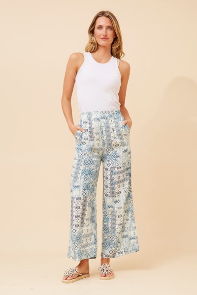 LOXANA ABSTRACT PRINT WIDE LEG PANTS