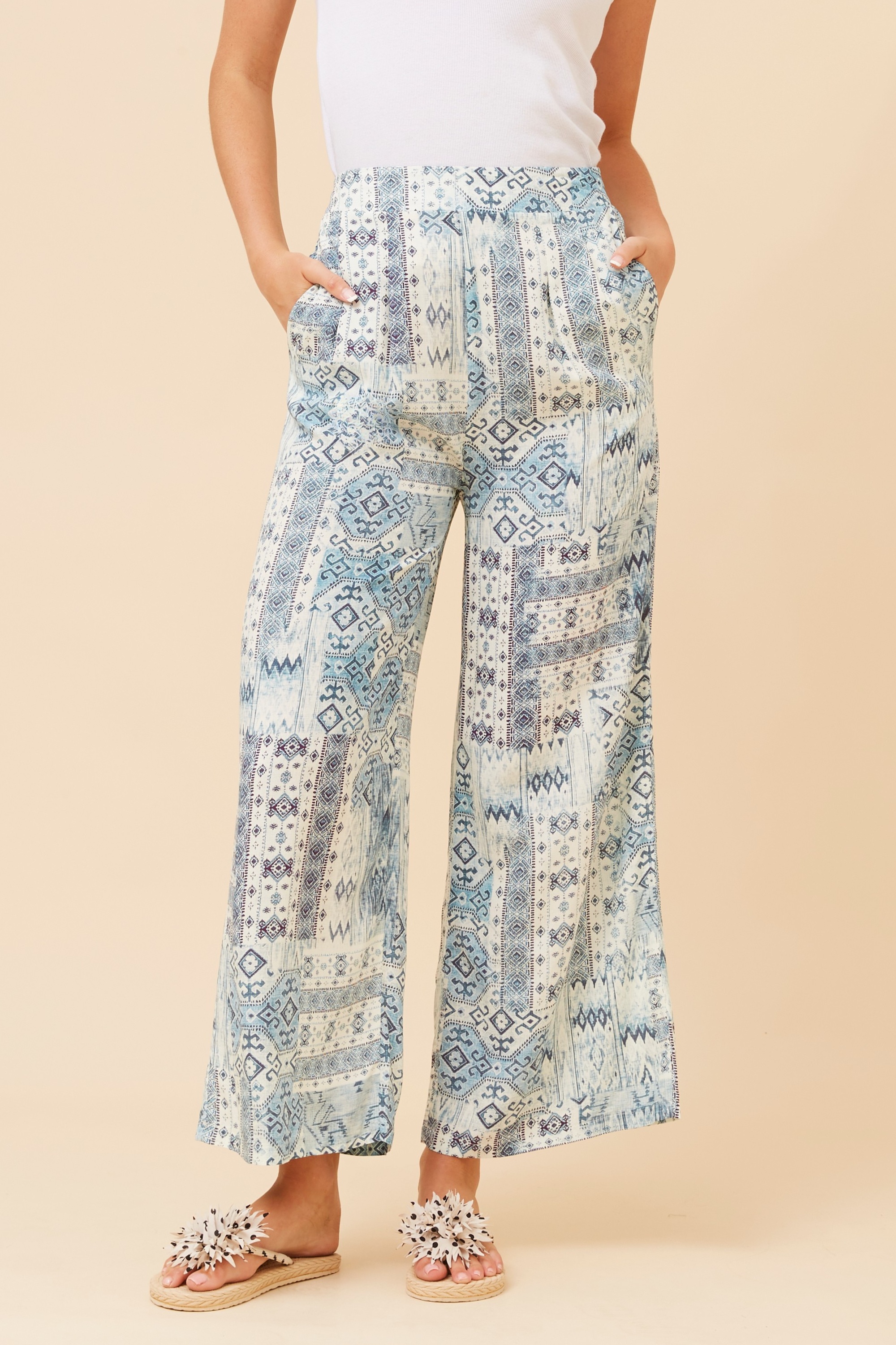 LOXANA ABSTRACT PRINT WIDE LEG PANTS
